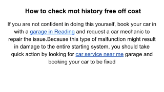How to check mot history free off cost
