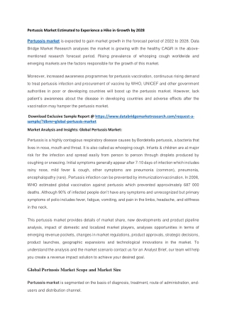 Pertussis Market Estimated to Experience a Hike in Growth by 2028