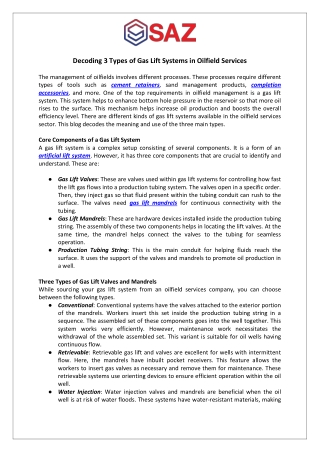 Decoding 3 Types of Gas Lift Systems in Oilfield Services