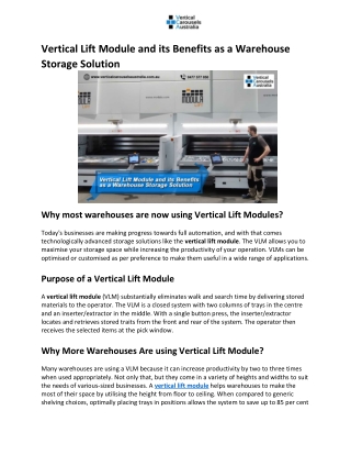 Vertical Lift Module and its Benefits as a Warehouse Storage Solution