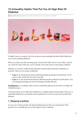 12 Unhealthy Habits That Put You At High Risk Of Diabetes