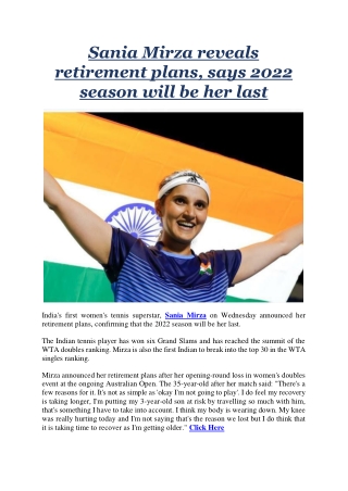 Sania Mirza reveals retirement plans, says 2022 season will be her last