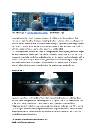 Take Advantage of Security Operations Center - Read These 7 Tipsdvantage of Security Operations Center - Read These 7 Ti