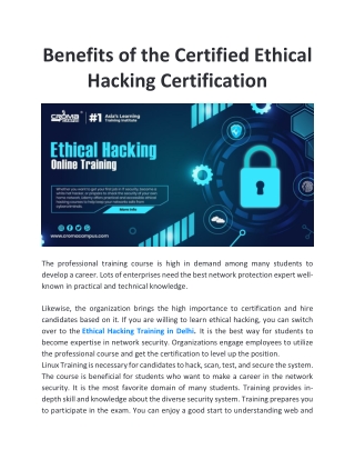 Benefits of the Certified Ethical  Hacking Certification