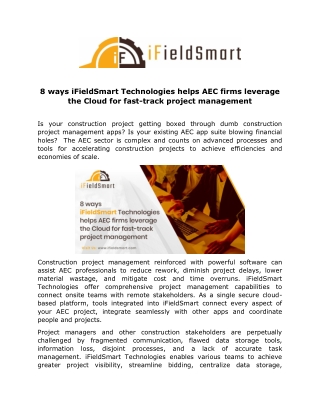 8 ways iFieldSmart Technologies helps AEC firms leverage the Cloud for fast-track project management