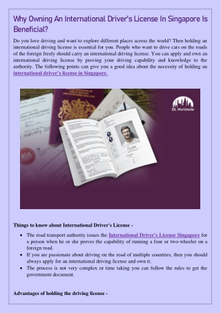 Why Owning An International Driver's License In Singapore Is Beneficial