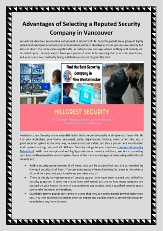 Advantages of Selecting a Reputed Security Company in Vancouver-converted