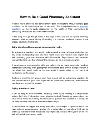 How To Be A Good Pharmacy Assistant