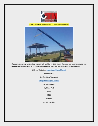 Crane Truck Hire in Gold Coast