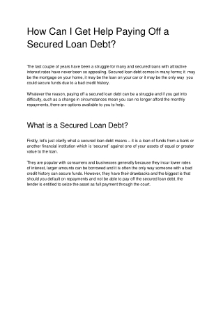 How Can I Get Help Paying Off a Secured Loan Debt in Norwich, United Kingdom