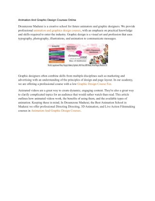 Animation And Graphic Design Courses Online