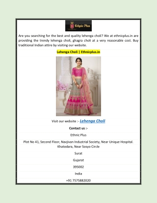 Lehenga Choli | Ethnicplus.in