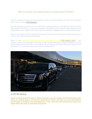 Why Is An SUV Limo Ideal Airport Transportation In Oshawa