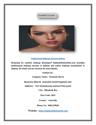 Professional Makeup Services Sydney | Adatewithcharlotte.com