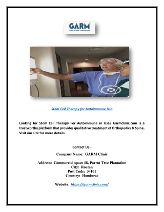 Stem Cell Therapy For Autoimmune Usa | Garmclinic.com