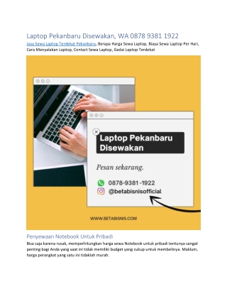 Laptop Pekanbaru Disewakan, WA 0878 9381 1922