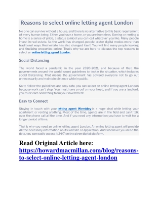 Why to select online letting agent London