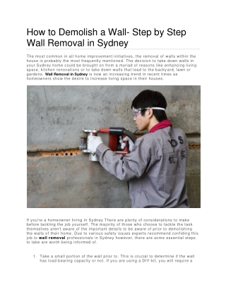 How to Demolish a Wall- Step by Step Wall Removal in Sydney