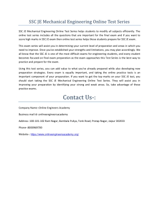 SSC JE Mechanical Engineering Online Test Series