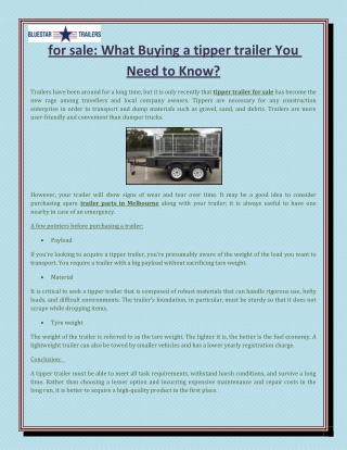 for sale What Buying a tipper trailer You Need to Know