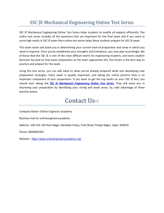 SSC JE Mechanical Engineering Online Test Series