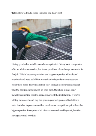 How to Find a Solar Installer You Can Trust.