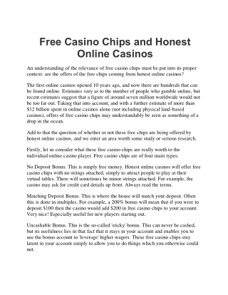 Free Casino Chips and Honest Online Casinos