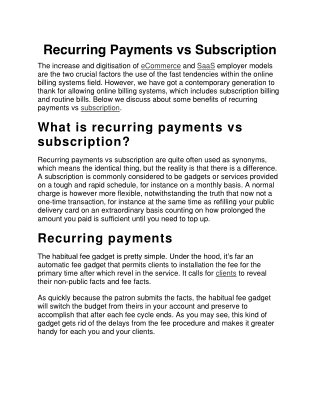 Recurring Payments vs Subscription
