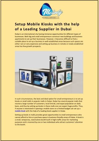 Setup Mobile Kiosks with the help of a Leading Supplier in Dubai