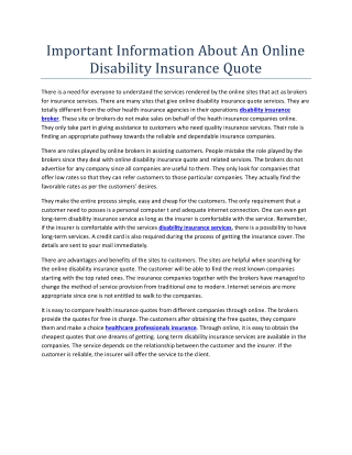 Important Information About An Online Disability Insurance Quote