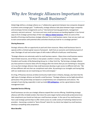 Why Are Strategic Alliances Important to Your Small Business