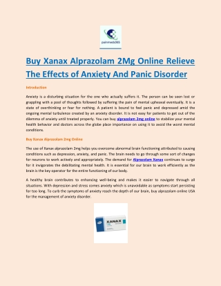 Buy Xanax Alprazolam 2Mg Online Relieve The Effects of Anxiety And Panic Disorder