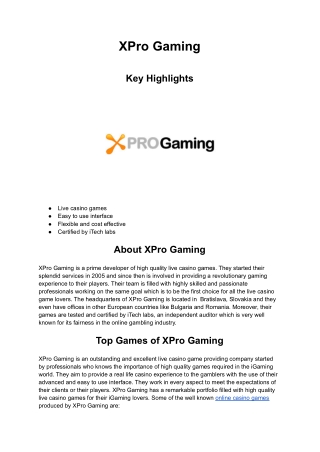 Casino Game Provider - XPro Gaming