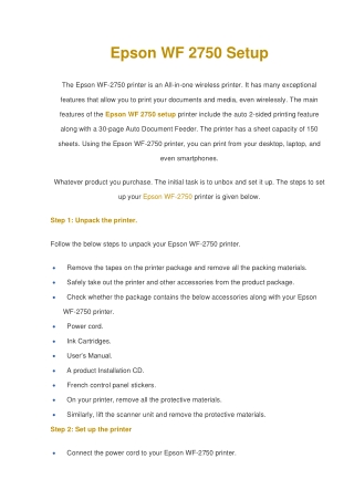 Simple Settings And Easy Hacks To Solve Epson WF 2750 Setup