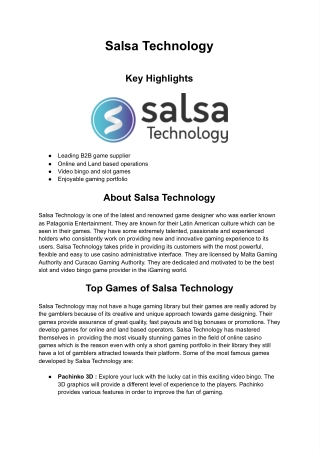 Casino Game Provider - Salsa Technology
