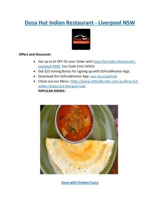 5% off - Dosa Hut Indian Restaurant Liverpool Menu NSW