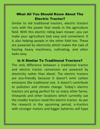 What All You Should Know About The Electric Tractor