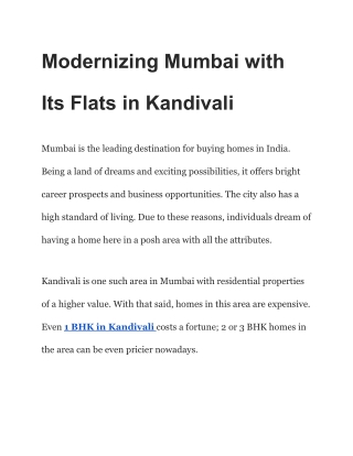 Modernizing Mumbai with Its Flats in Kandivali