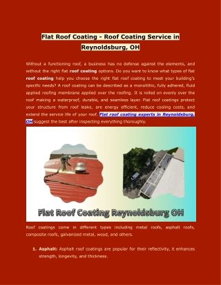 Flat Roof Coating - Roof Coating Service in Reynoldsburg, OH