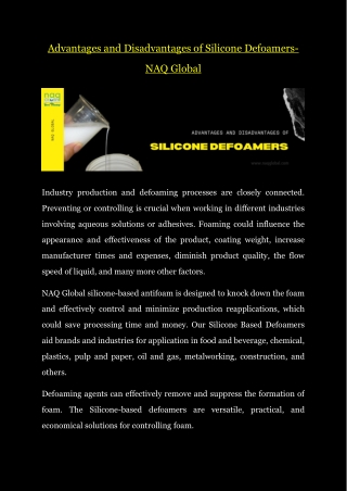 Advantages and Disadvantages of Silicone Defoamers- NAQ Global