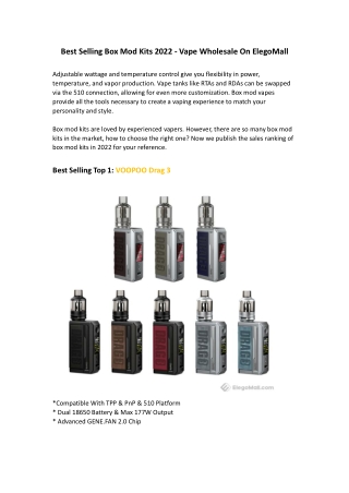 Best Selling Box Mod Kits 2022