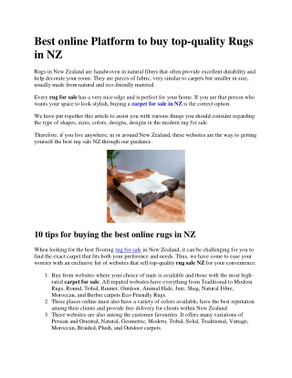 Best online Platform to buy top-quality Rugs in NZ