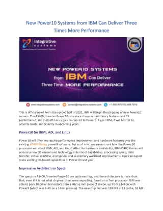 New Power10 Systems from IBM Can Deliver Three Times More Performance