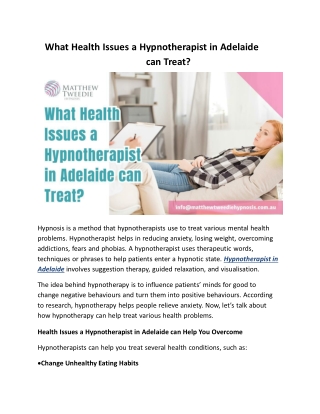 What Health Issues a Hypnotherapist in Adelaide can Treat