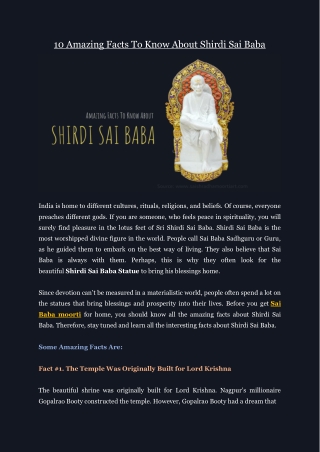 Facts To Know About Shirdi Sai Baba