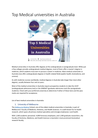 Top Medical universities in Australia