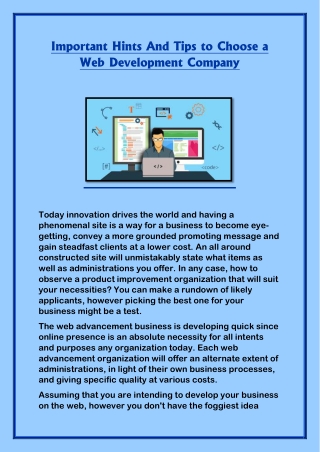 Important Hints And Tips to Choose a Web Development Company
