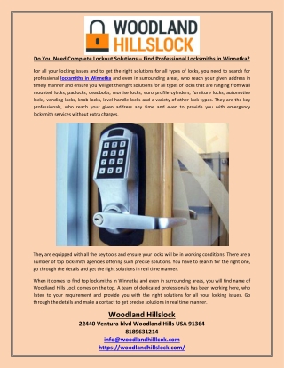 Do You Need Complete Lockout Solutions – Find Professional Locksmiths in Winnetka