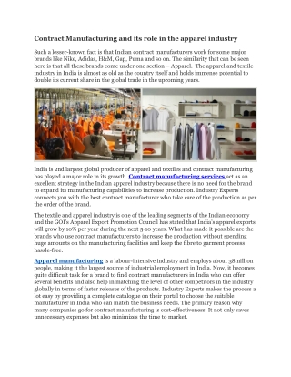 Apparel Contract Manufacturing Services in India | Industry Experts