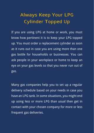 Always Keep Your LPG Cylinder Topped Up